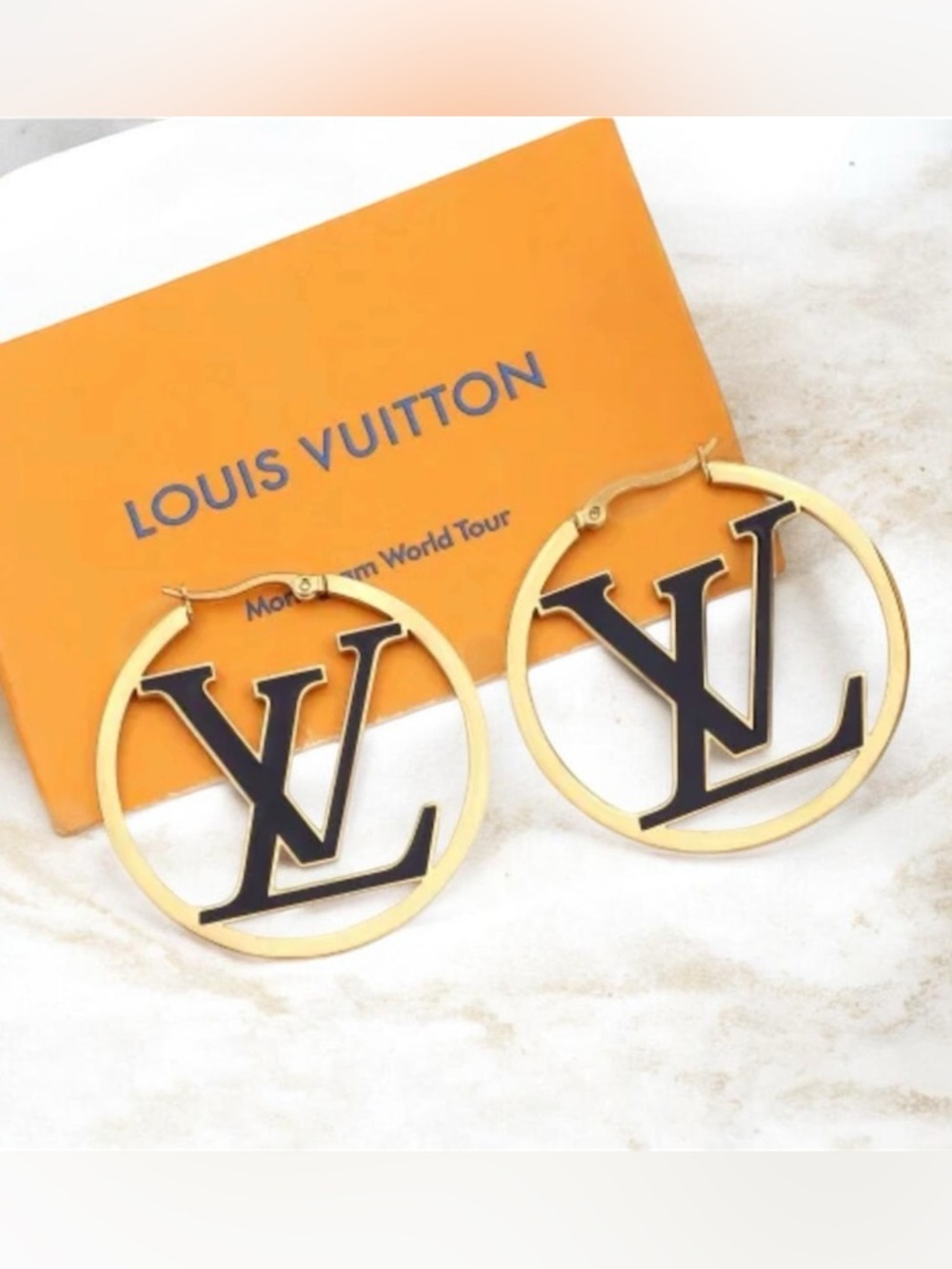 Gold and Black LV Hoop Earrings - Picture 3 of 3